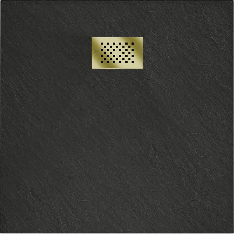 Mexen Hugo square shower tray SMC 90 x 90 cm, black with a gold cover - 42709090-G
