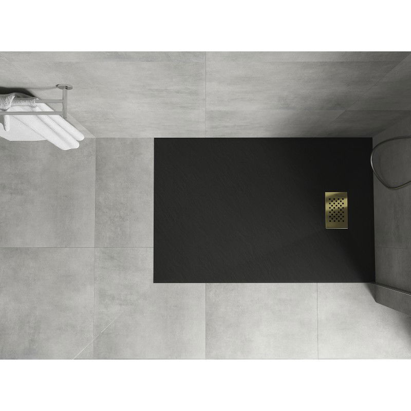 Mexen Hugo rectangular shower tray SMC 80 x 70 cm, black, gold cover - 42707080-G
