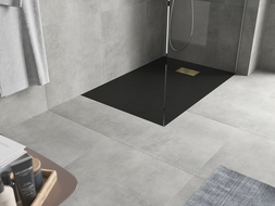 Mexen Hugo rectangular shower tray SMC 100 x 70 cm, black, gold cover - 42707010-G
