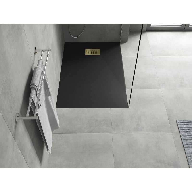Mexen Hugo rectangular SMC shower tray 110 x 70 cm, black, gold cover - 42707011-G