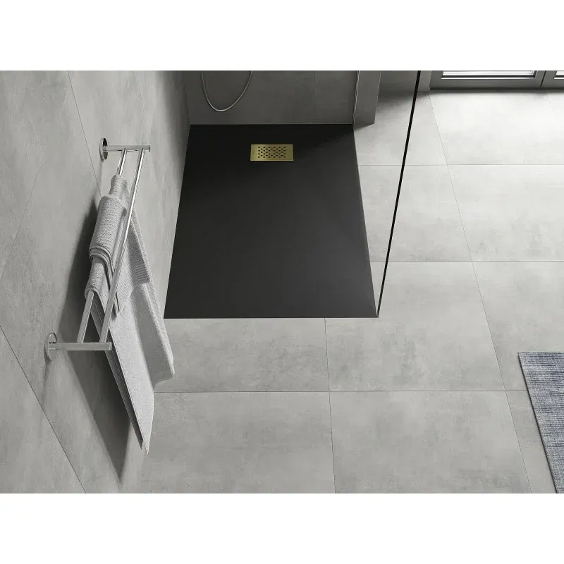 Mexen Hugo rectangular shower tray SMC 120 x 70 cm, black, gold cover - 42707012-G