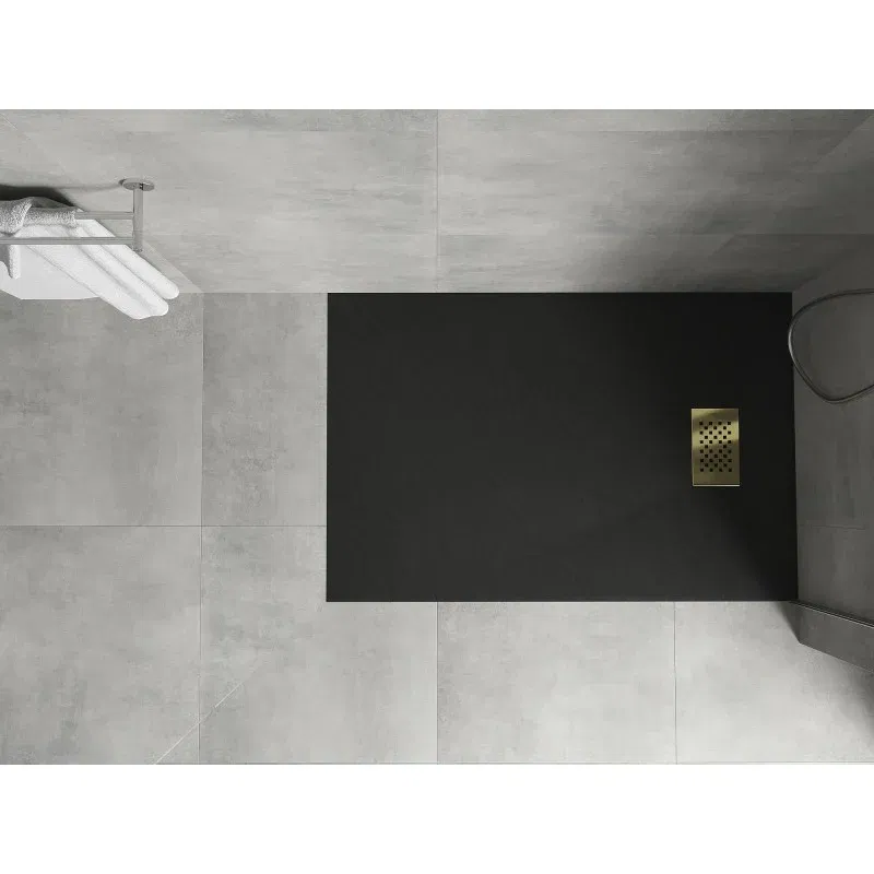Mexen Hugo rectangular shower tray SMC 120 x 70 cm, black, gold cover - 42707012-G