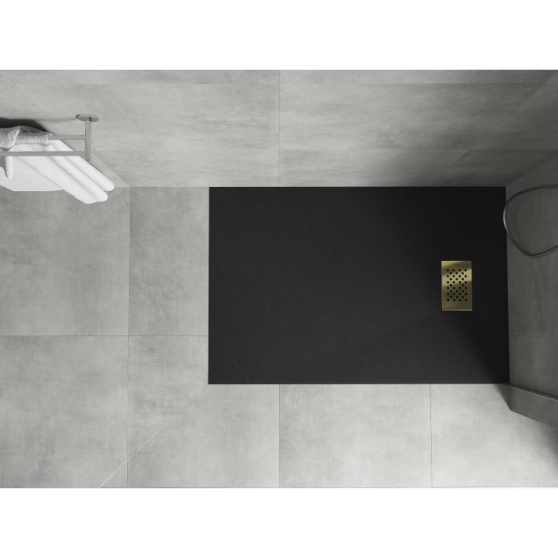 Mexen Hugo rectangular SMC shower tray 120 x 70 cm, black, gold cover - 42707012-G
