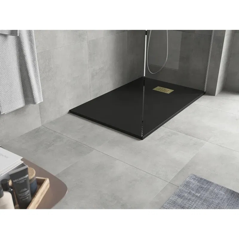 Mexen Hugo rectangular shower tray SMC 120 x 70 cm, black, gold cover - 42707012-G