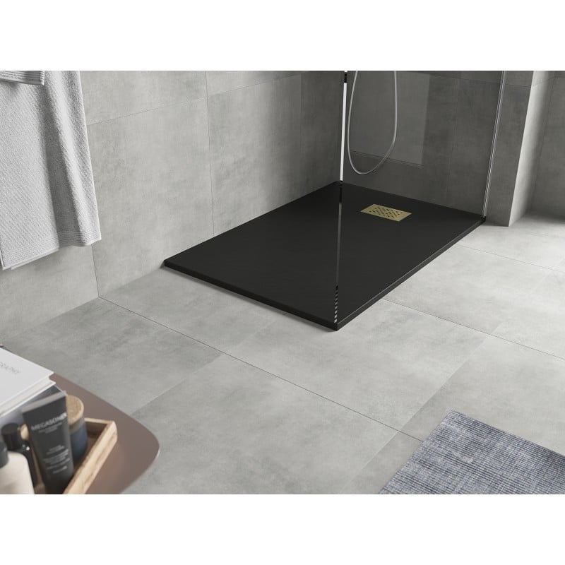 Mexen Hugo rectangular shower tray SMC 100 x 70 cm, black, gold cover - 42707010-G
