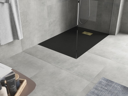 Mexen Hugo rectangular SMC shower tray 130 x 70 cm, black, gold cover - 42707013-G
