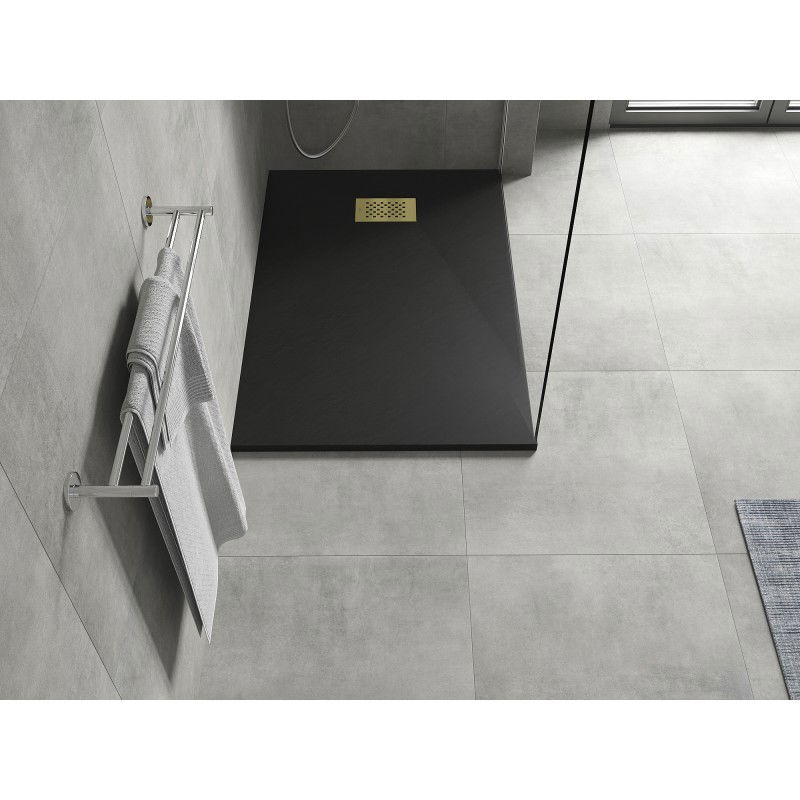 Mexen Hugo rectangular shower tray SMC 130 x 70 cm, black, gold cover - 42707013-G