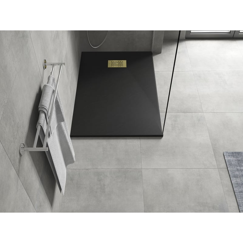 Mexen Hugo rectangular SMC shower tray 130 x 70 cm, black, gold cover - 42707013-G
