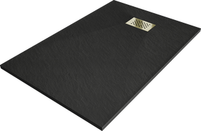 Mexen Hugo rectangular shower tray SMC 100 x 70 cm, black, gold cover - 42707010-G