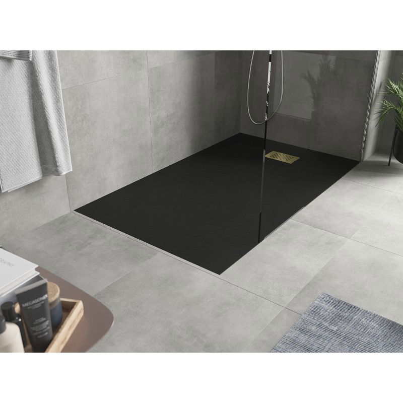Mexen Hugo rectangular shower tray SMC 160 x 70 cm, black, gold cover - 42707016-G