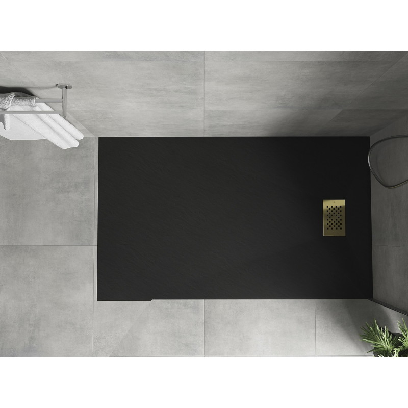 Mexen Hugo rectangular SMC shower tray 150 x 70 cm, black, gold cover - 42707015-G