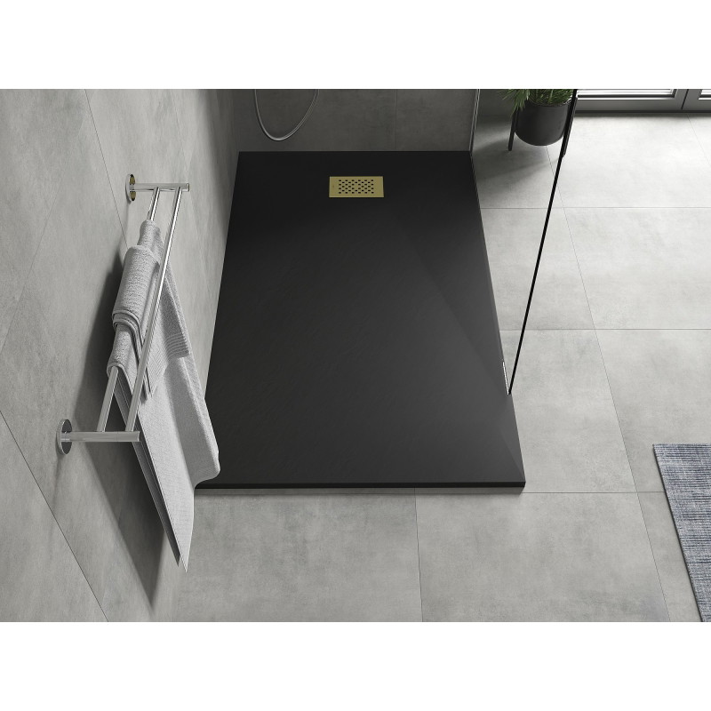 Mexen Hugo rectangular SMC shower tray 150 x 70 cm, black, gold cover - 42707015-G