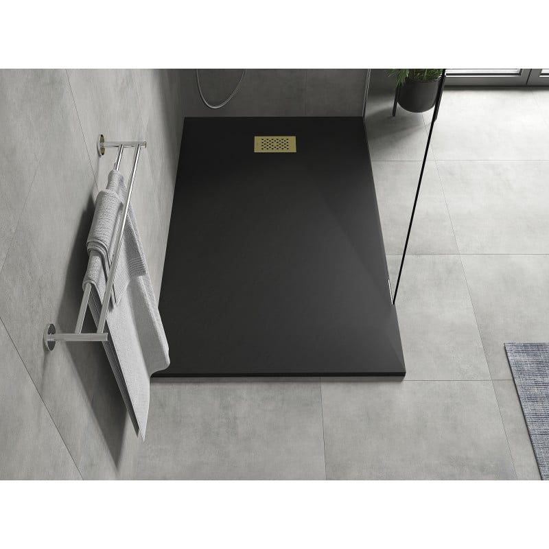 Mexen Hugo rectangular SMC shower tray 140 x 70 cm, black, gold cover - 42707014-G