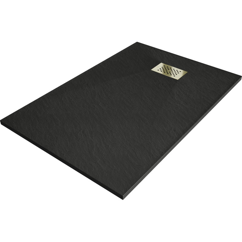 Mexen Hugo rectangular SMC shower tray 100 x 80 cm, black, golden cover - 42708010-G