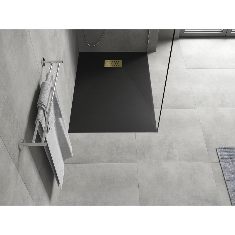Mexen Hugo rectangular SMC shower tray 110 x 80 cm, black, gold cover - 42708011-G
