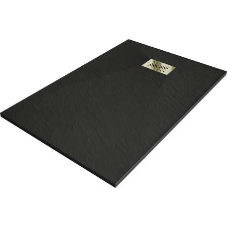 Mexen Hugo rectangular SMC shower tray 130 x 80 cm, black, gold cover - 42708013-G