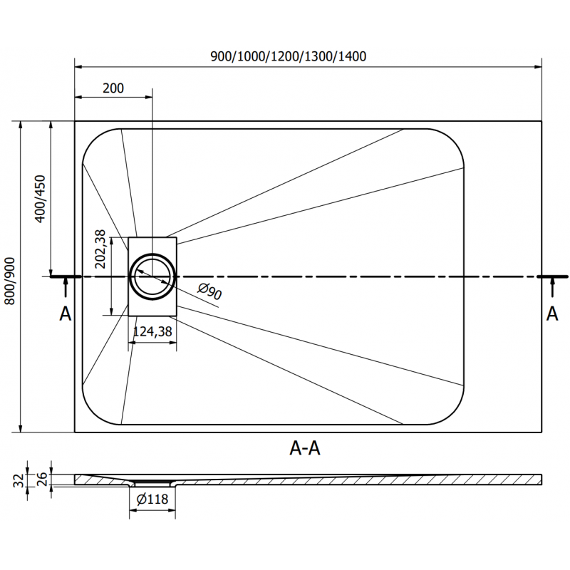 Mexen Hugo rectangular shower tray SMC 120 x 80 cm, black, gold cover - 42708012-G