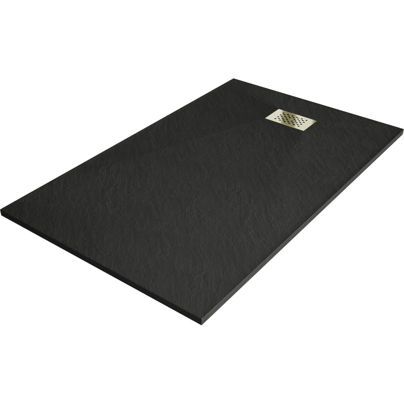 Mexen Hugo Rectangular SMC shower tray 140 x 80 cm, black, golden cover - 42708014-G