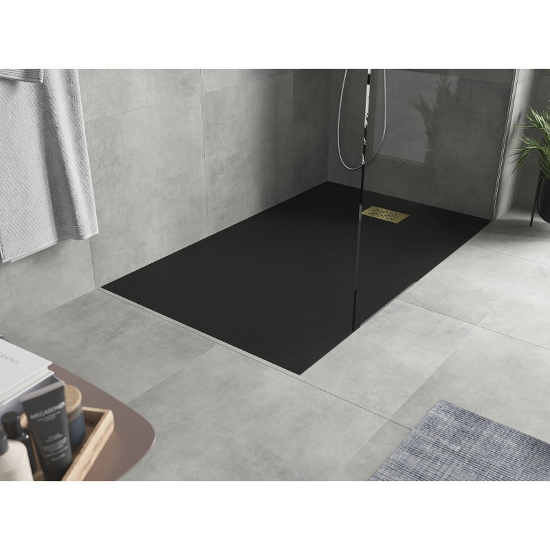 Mexen Hugo Rectangular SMC shower tray 140 x 80 cm, black, golden cover - 42708014-G