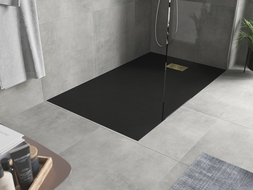 Mexen Hugo rectangular shower tray SMC 150 x 80 cm, black, gold cover - 42708015-G