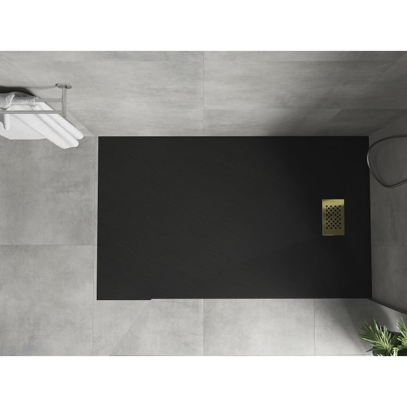Mexen Hugo Rectangular SMC shower tray 140 x 80 cm, black, golden cover - 42708014-G