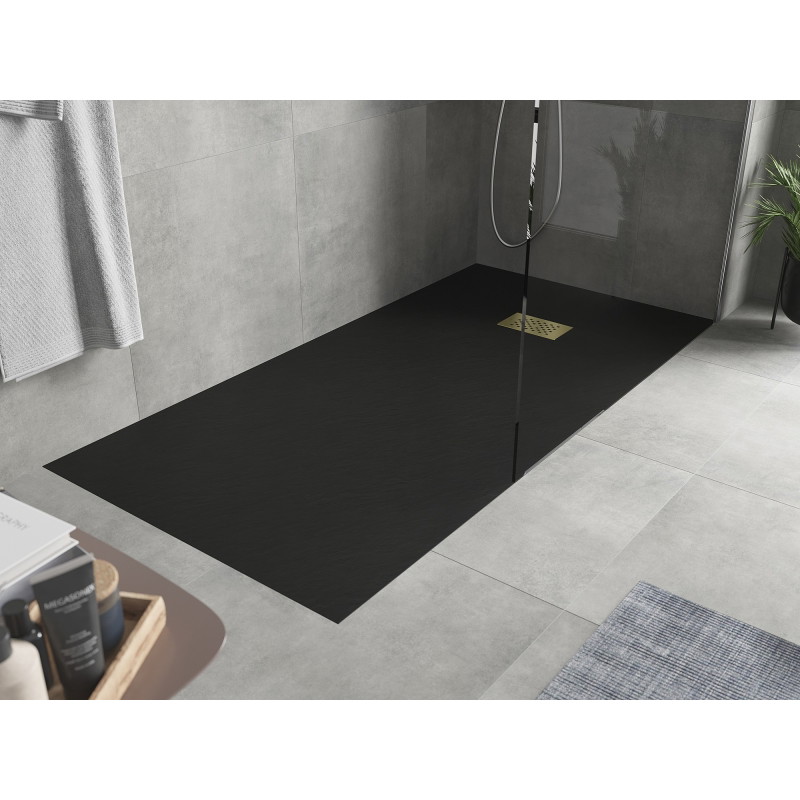 Mexen Hugo rectangular SMC shower tray 180 x 80 cm, black, with gold cover - 42708018-G