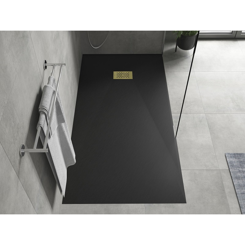 Mexen Hugo rectangular SMC shower tray 180 x 80 cm, black, with gold cover - 42708018-G