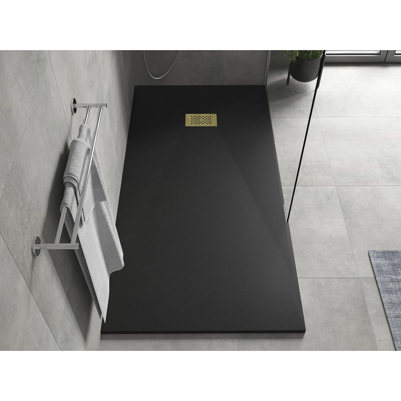 Mexen Hugo rectangular SMC shower tray 180 x 80 cm, black, with gold cover - 42708018-G