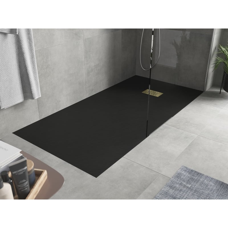 Mexen Hugo SMC rectangular shower tray 170 x 80 cm, black, gold cover - 42708017-G
