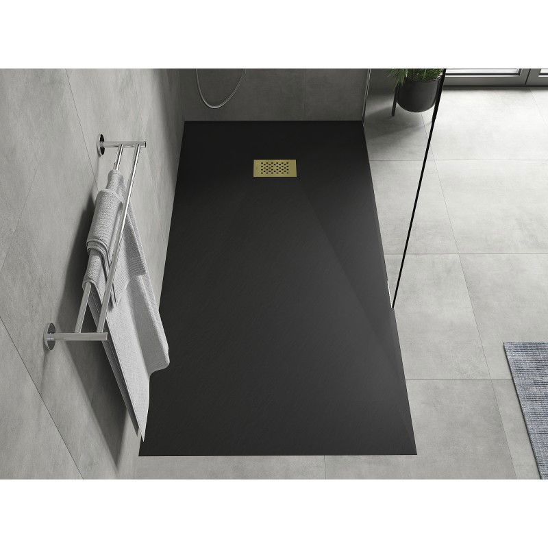 Mexen Hugo rectangular shower tray SMC 170 x 80 cm, black, gold cover - 42708017-G