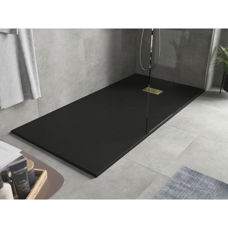 Mexen Hugo rectangular SMC shower tray 180 x 80 cm, black, gold cover - 42708018-G