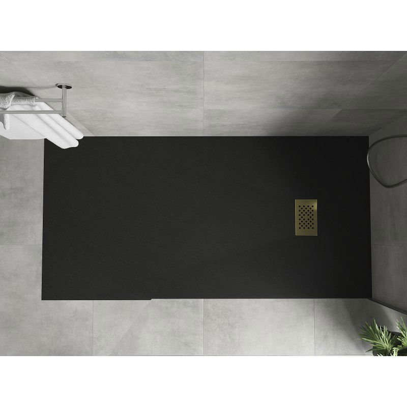 Mexen Hugo rectangular shower tray SMC 170 x 80 cm, black, gold cover - 42708017-G