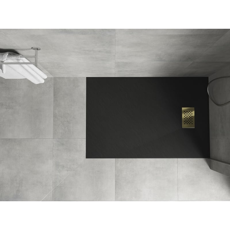 Mexen Hugo rectangular shower tray SMC 120 x 90 cm, black, gold cover - 42709012-G