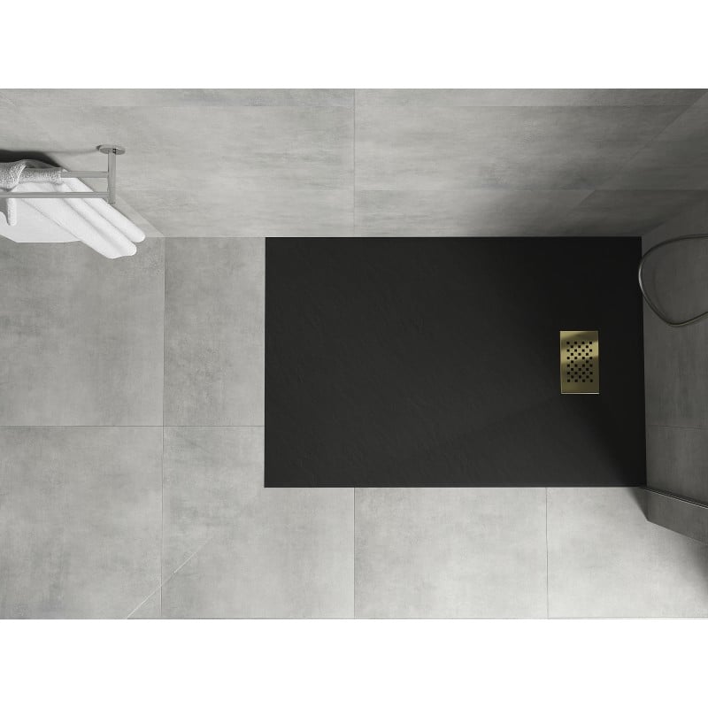 Mexen Hugo rectangular shower tray SMC 130 x 90 cm, black, gold cover - 42709013-G