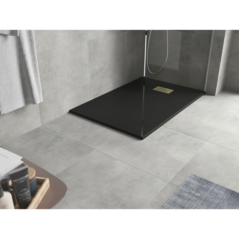 Mexen Hugo rectangular SMC shower tray 120 x 90 cm, black, gold cover - 42709012-G