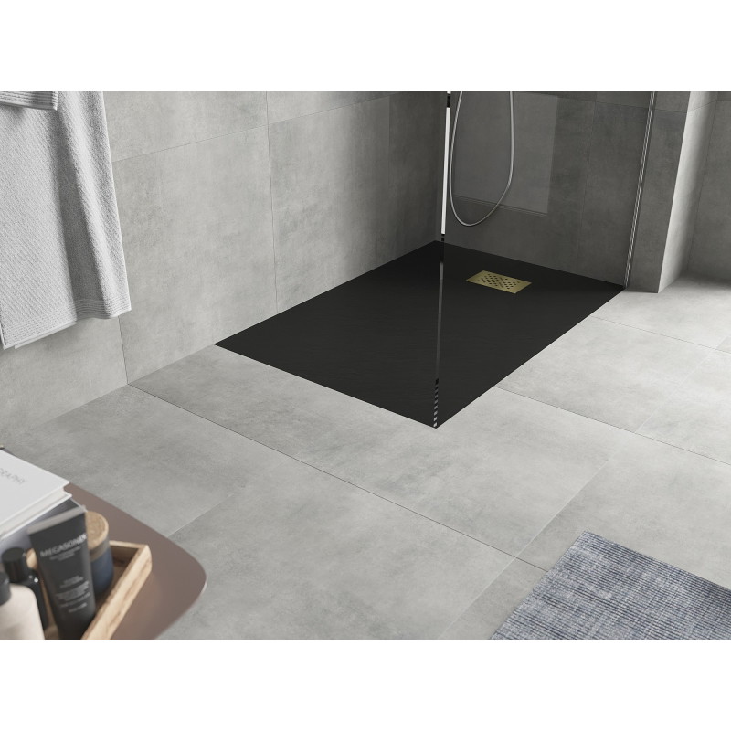 Mexen Hugo rectangular SMC shower tray 130 x 90 cm, black, gold cover - 42709013-G