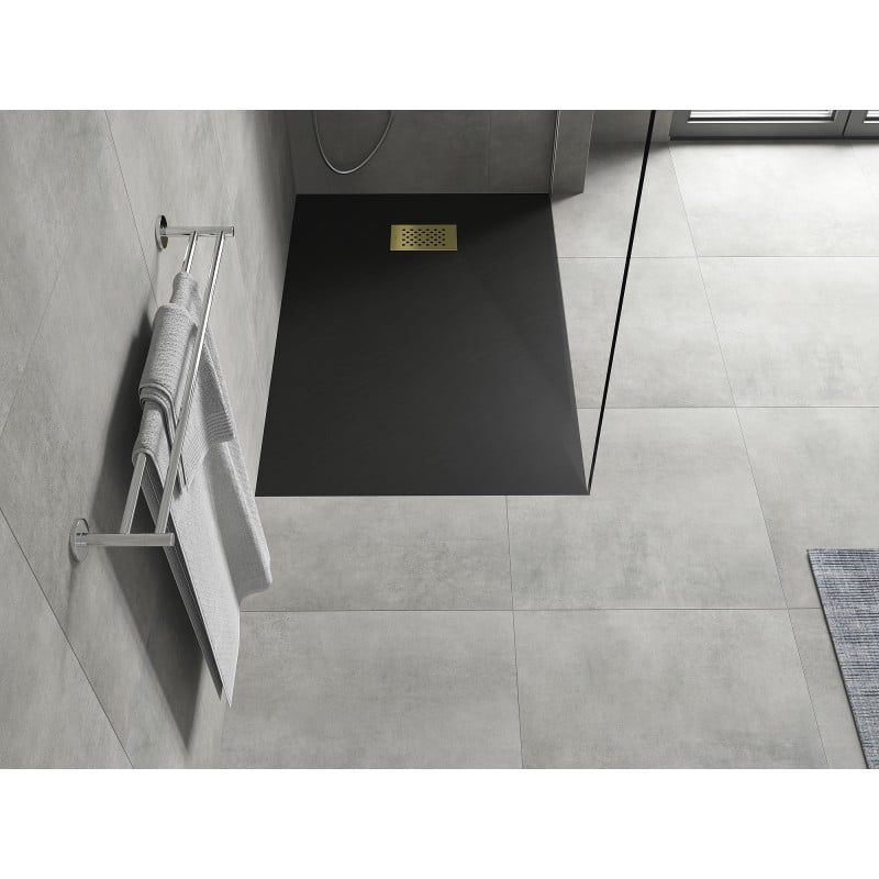 Mexen Hugo rectangular shower tray SMC 130 x 90 cm, black, gold cover - 42709013-G