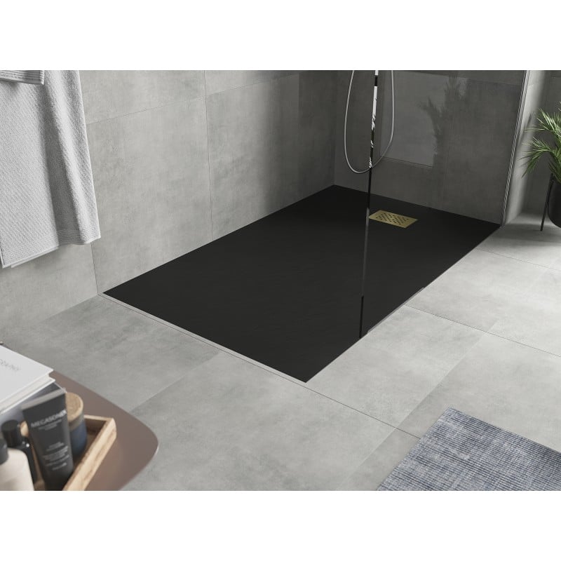 Mexen Hugo rectangular shower tray SMC 140 x 90 cm, black, gold cover - 42709014-G
