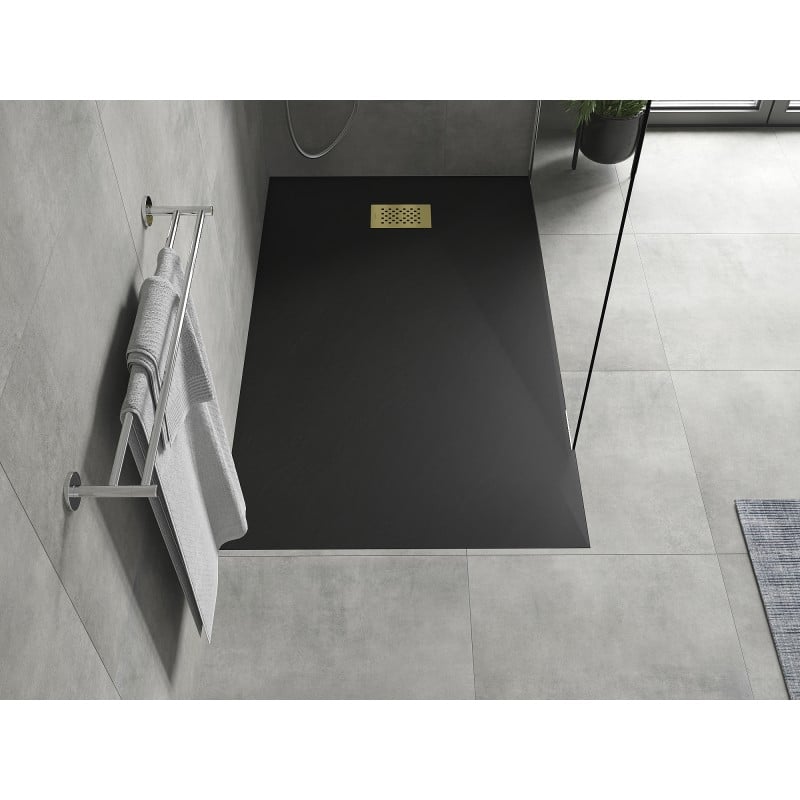 Mexen Hugo rectangular shower tray SMC 140 x 90 cm, black, gold cover - 42709014-G