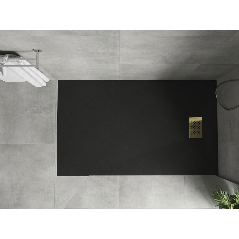 Mexen Hugo rectangular SMC shower tray 150 x 90 cm, black, gold cover - 42709015-G