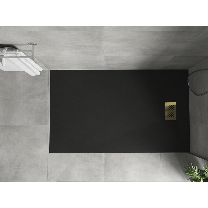 Mexen Hugo rectangular shower tray SMC 140 x 90 cm, black, gold cover - 42709014-G