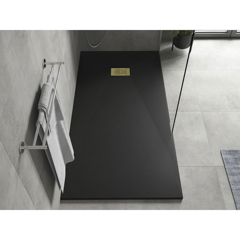 Mexen Hugo rectangular shower tray SMC 170 x 90 cm, black, gold cover - 42709017-G
