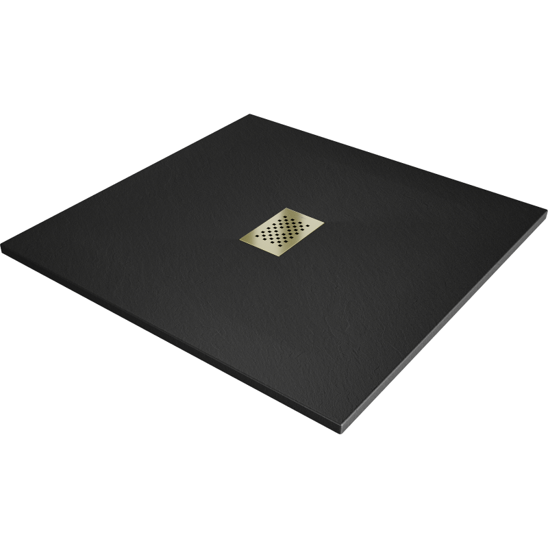 Mexen Hugo square shower tray SMC 100 x 100 cm, black, gold cover - 42701010-G