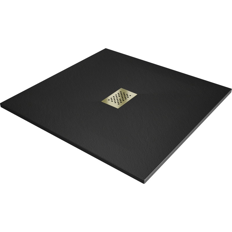 Mexen Hugo square shower tray SMC 100 x 100 cm, black, golden cover - 42701010-G