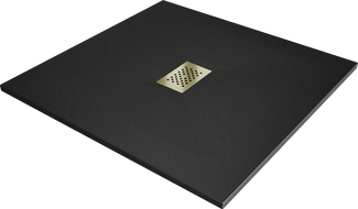 Mexen Hugo square shower tray SMC 100 x 100 cm, black, gold cover - 42701010-G