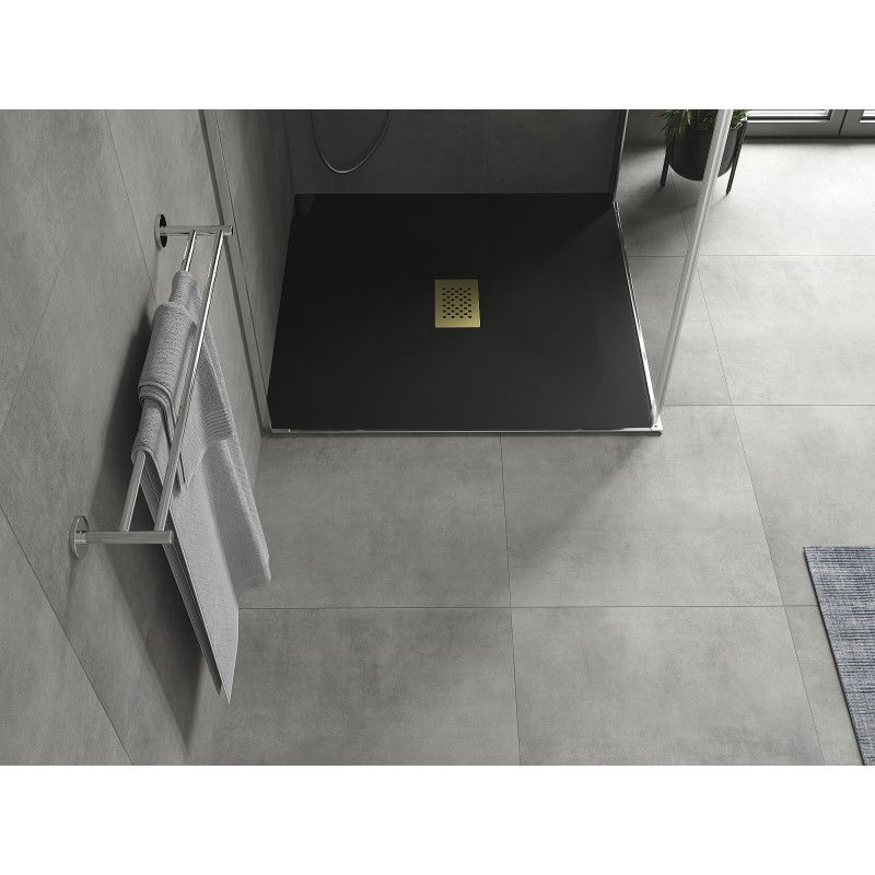 Mexen Hugo square shower tray SMC 100 x 100 cm, black, gold cover - 42701010-G