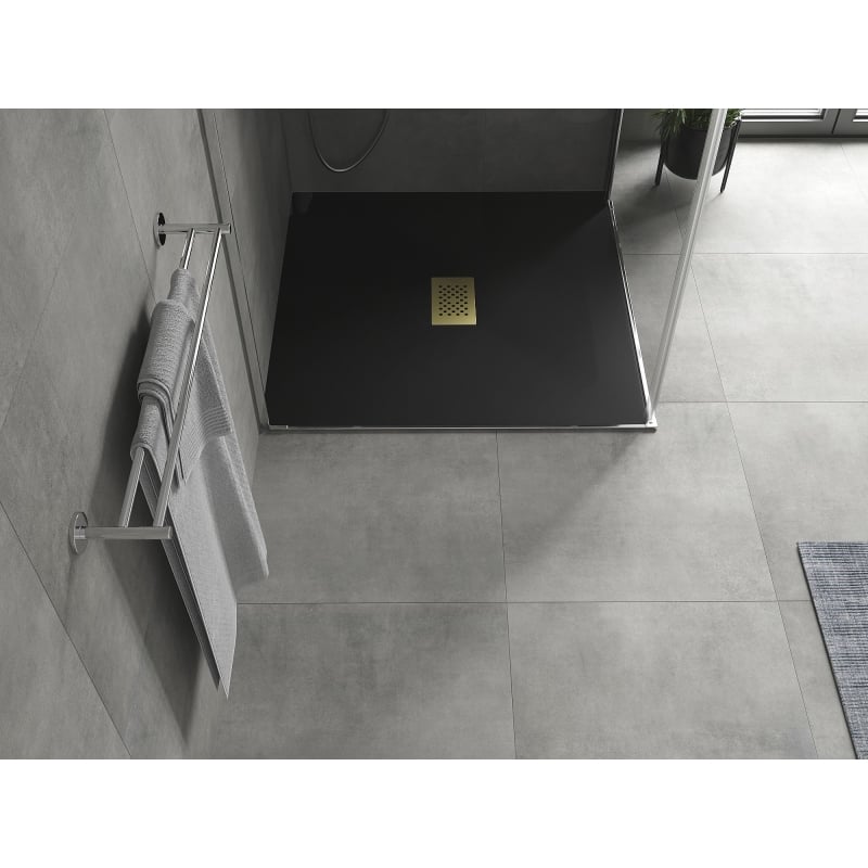 Mexen Hugo square SMC shower tray 100 x 100 cm, black, gold cover - 42701010-G