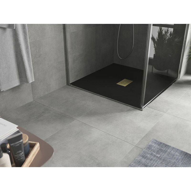 Mexen Hugo square shower tray SMC 100 x 100 cm, black, gold cover - 42701010-G