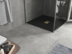 Mexen Hugo square shower tray SMC 100 x 100 cm, black, gold cover - 42701010-G
