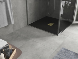 Mexen Hugo square SMC shower tray 100 x 100 cm, black, gold cover - 42701010-G